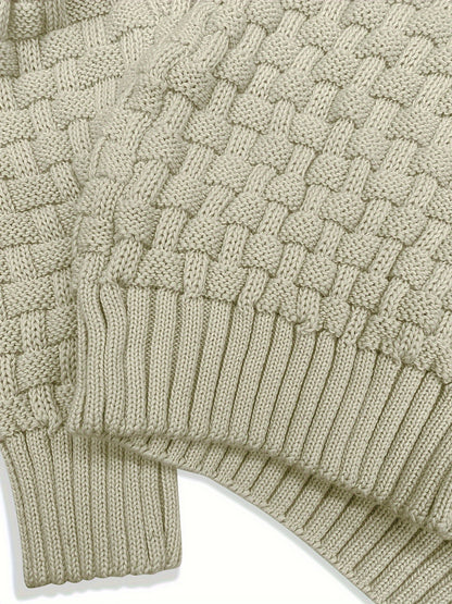 Pull en tricot gaufré pour homme – Grande élasticité avec col à revers