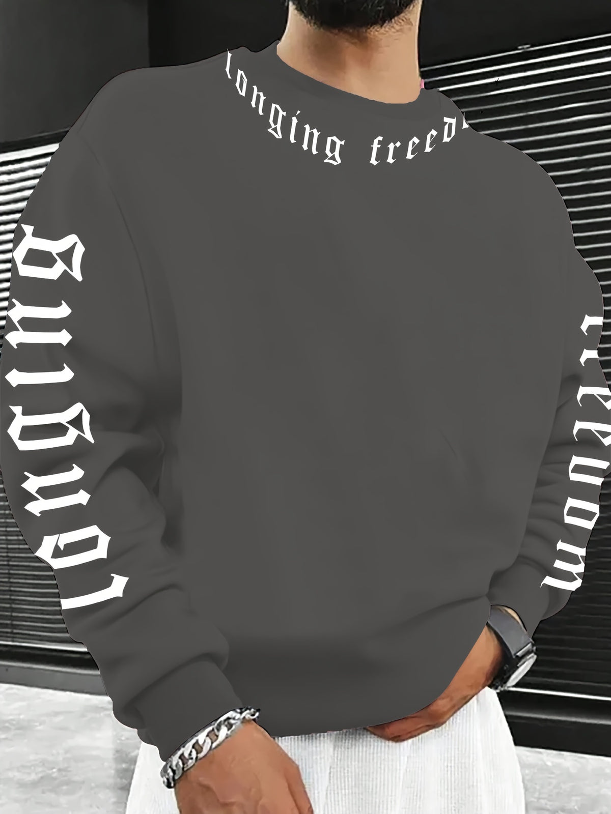 Sweat-shirt imprimé col rond pour homme – Pull tendance décontracté streetwear