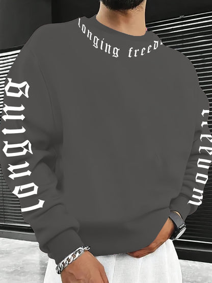 Sweat-shirt imprimé col rond pour homme – Pull tendance décontracté streetwear