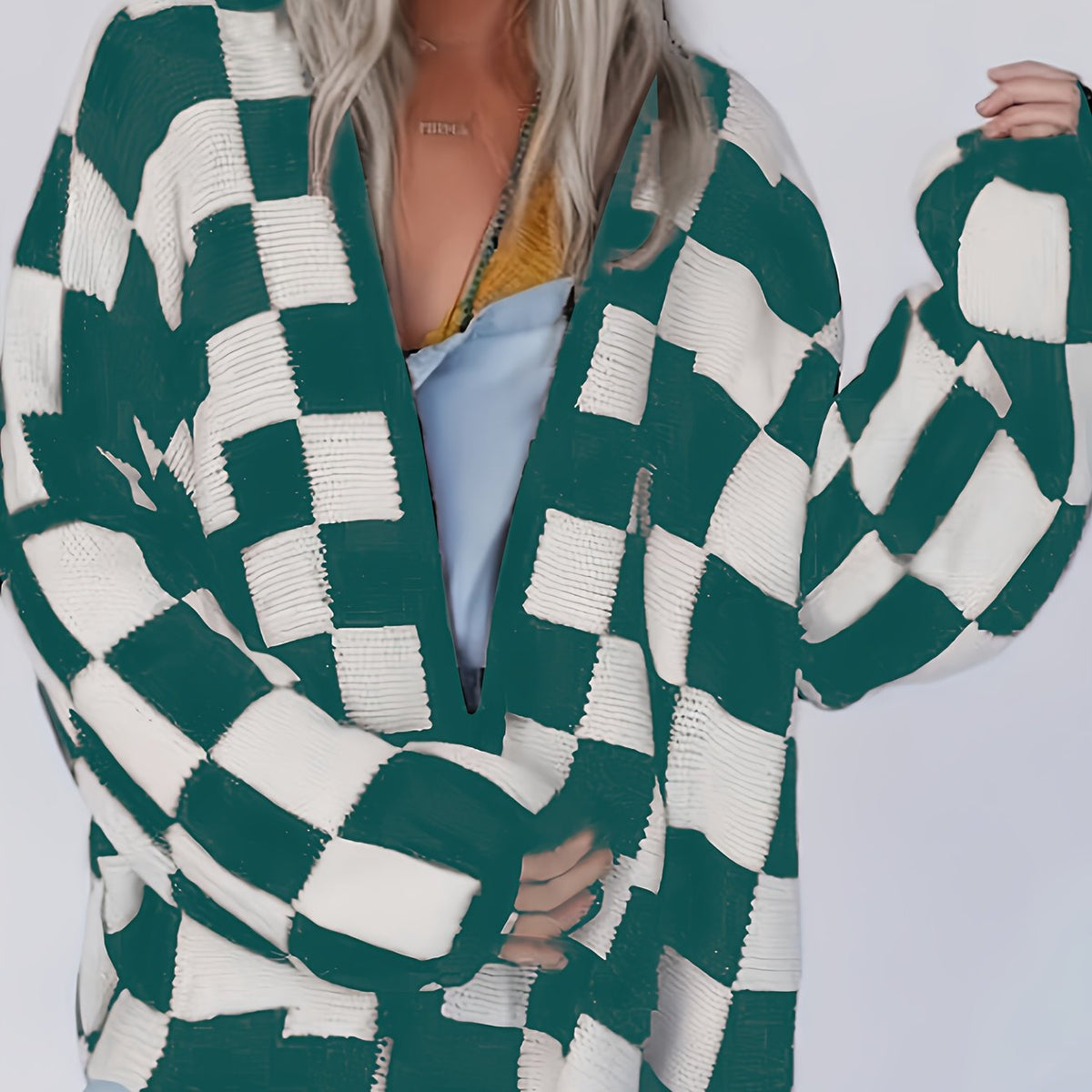 Cardigan vichy rouge et blanc – Pull en maille douillet pour femme automne/hiver