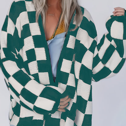 Cardigan vichy rouge et blanc – Pull en maille douillet pour femme automne/hiver