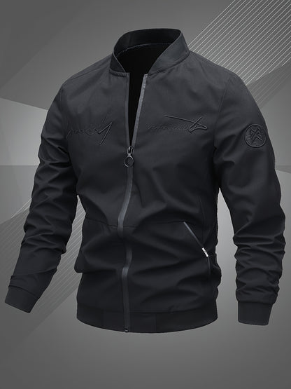 Men’s Letter Embroidered Bomber Jacket – Sporty Casual Streetwear