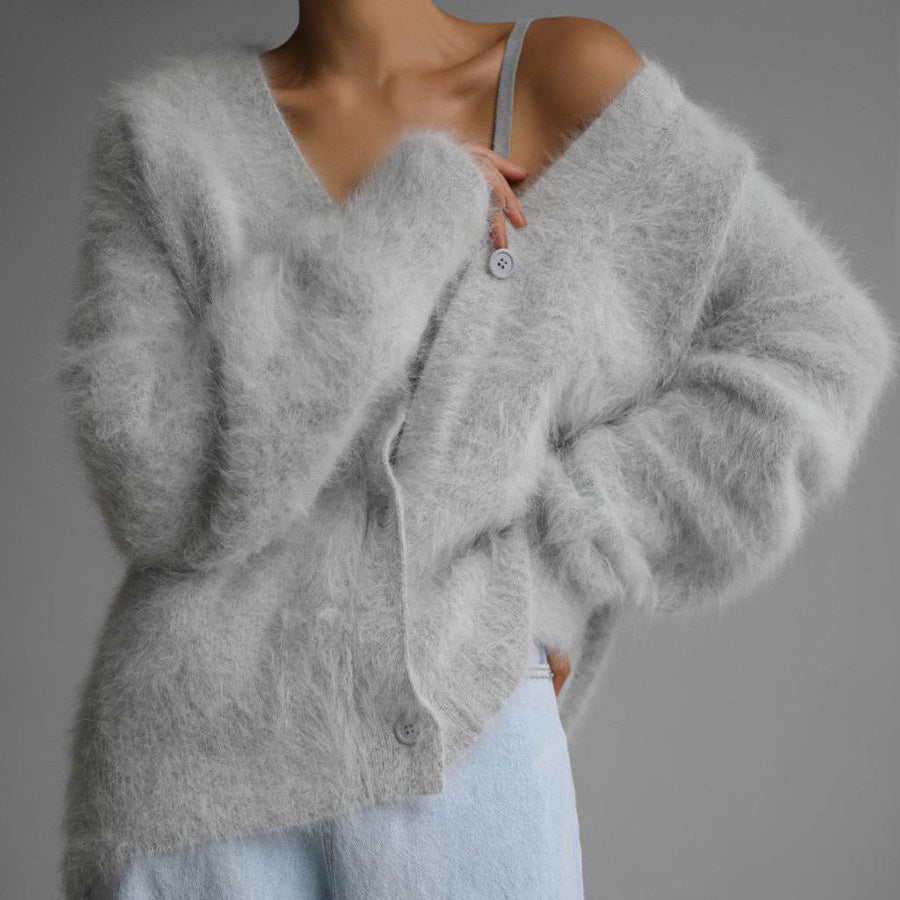 Loom & Soul™ Women’s Loose V-Neck Cardigan – Long Sleeve Knitted Button Sweater Top