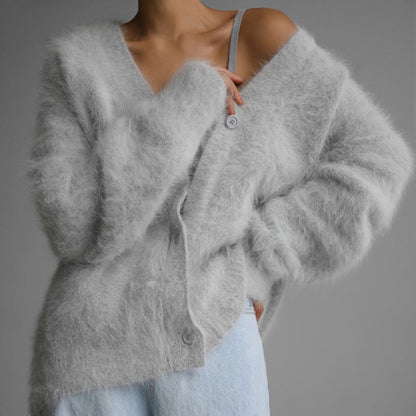 Loom & Soul™ Women’s Loose V-Neck Cardigan – Long Sleeve Knitted Button Sweater Top