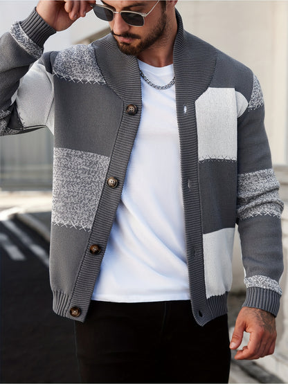 Gilet en maille à coutures contrastantes – Pull décontracté côtelé à revers