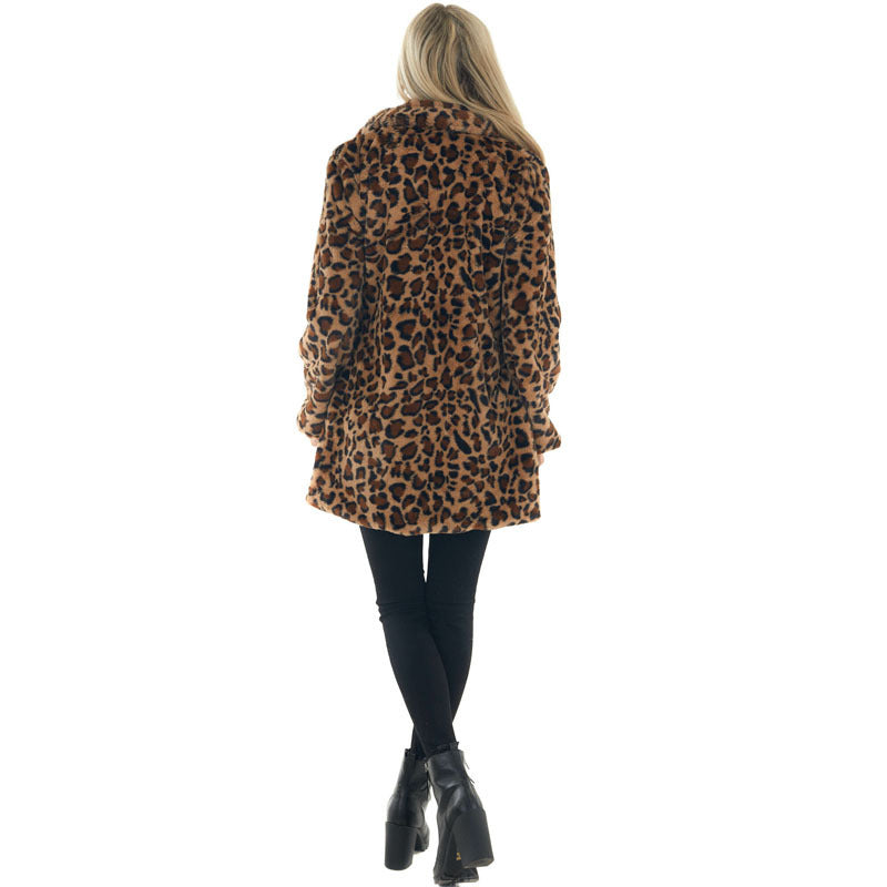 Veste mi-longue léopard en peluche pour femme – Manteau ample affirmé