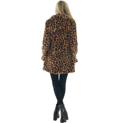 Veste mi-longue léopard en peluche pour femme – Manteau ample affirmé
