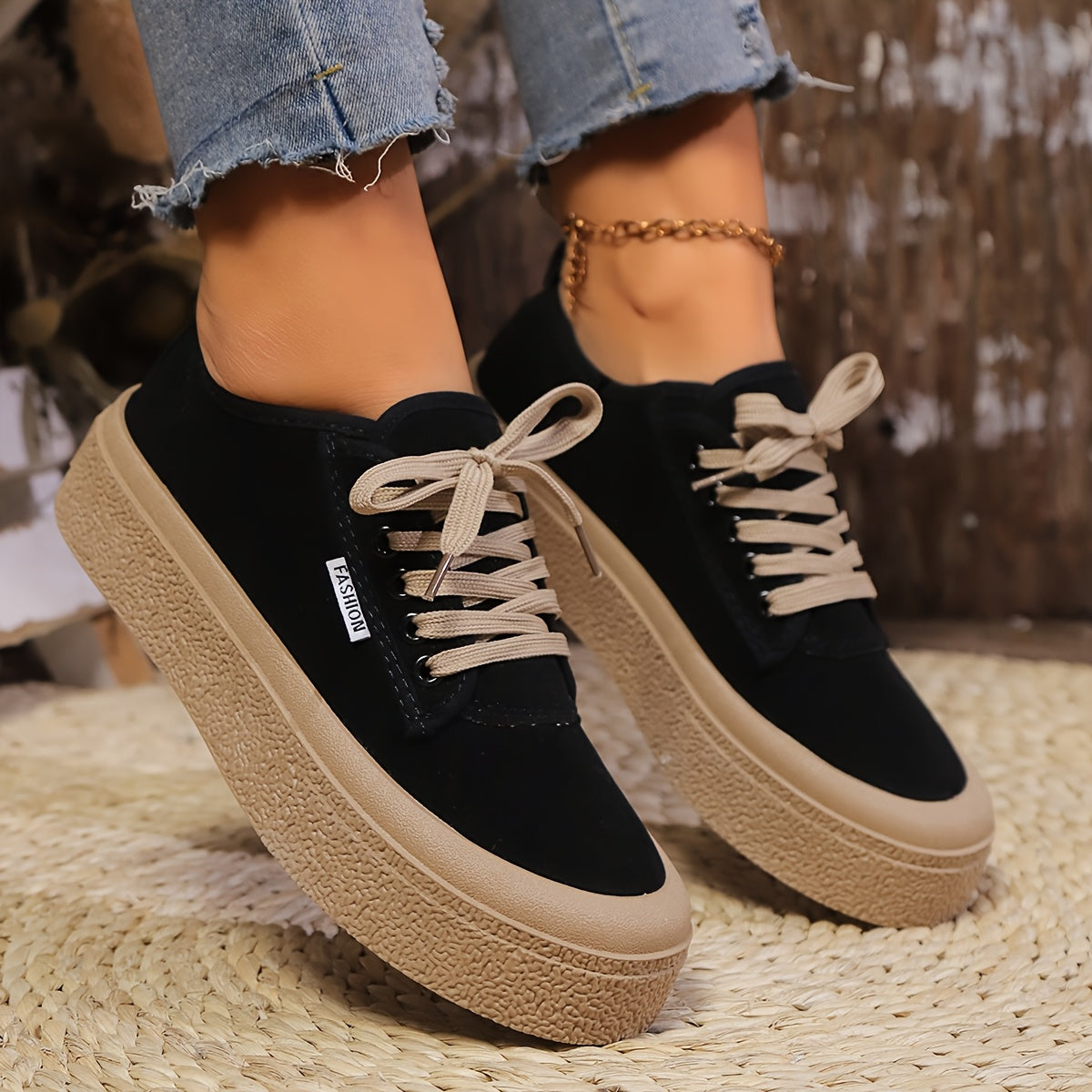 Baskets basses minimalistes à lacets pour femme – Chaussures décontractées polyvalentes