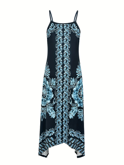 Robe longue bohème à fleurs – Robe d'été décolletée à fines bretelles