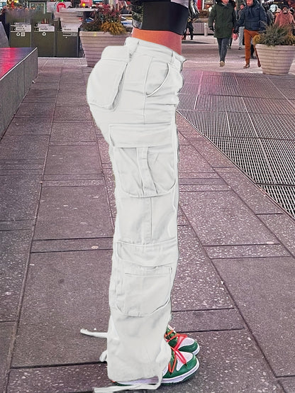 Pantalones cargo retro Y2K para mujer – Cintura alta, pierna ancha, estilo urbano