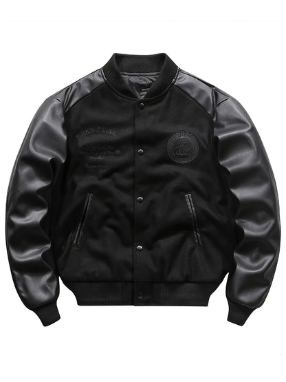 Men’s Retro Embroidered Baseball Jacket – Thick Wool Blend Street Coat