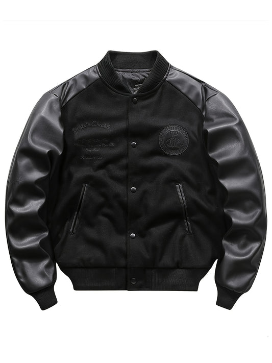 Men’s Retro Embroidered Baseball Jacket – Thick Wool Blend Street Coat