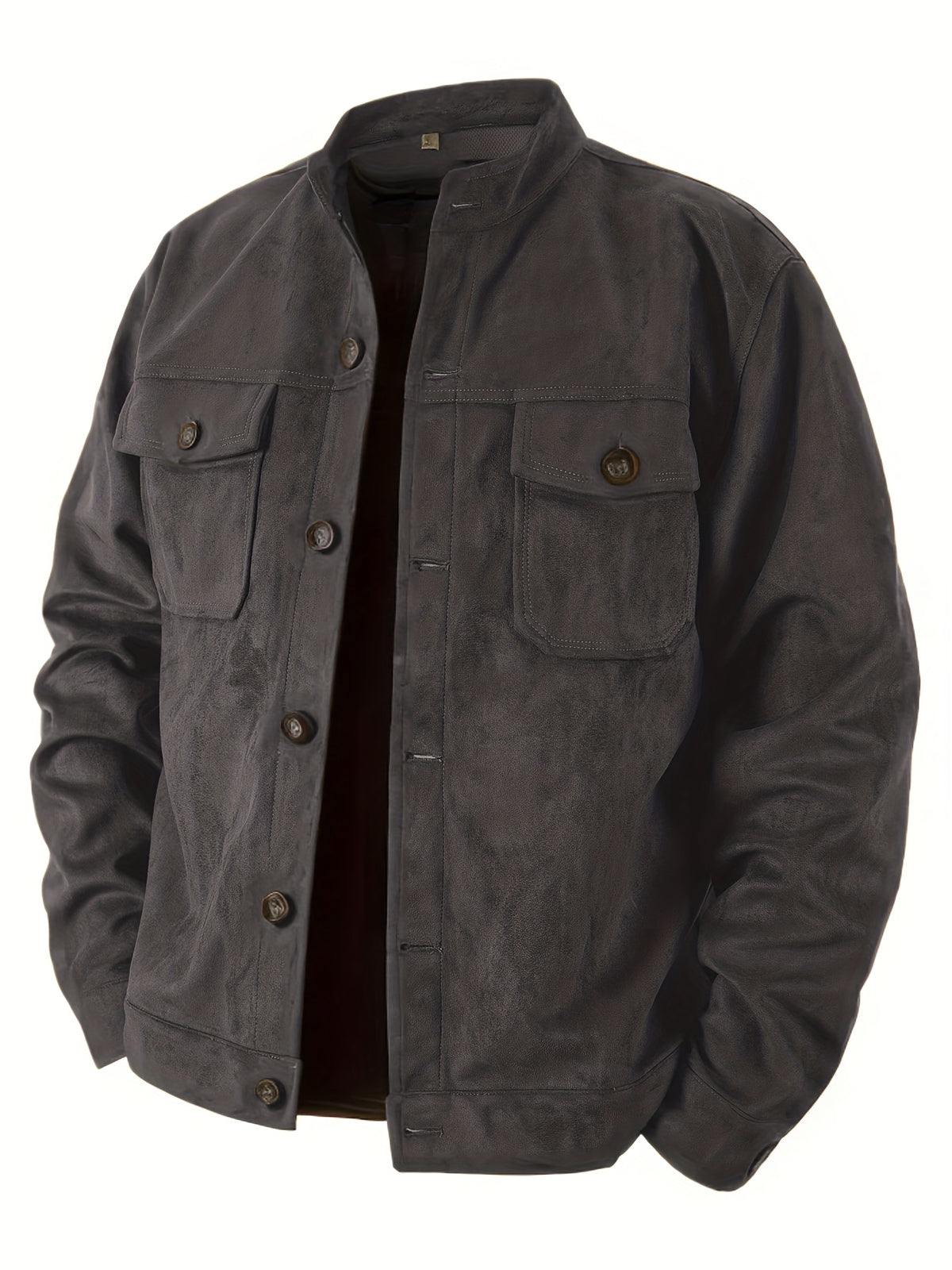 Veste en faux daim pour homme – Manteau décontracté à col montant boutonné