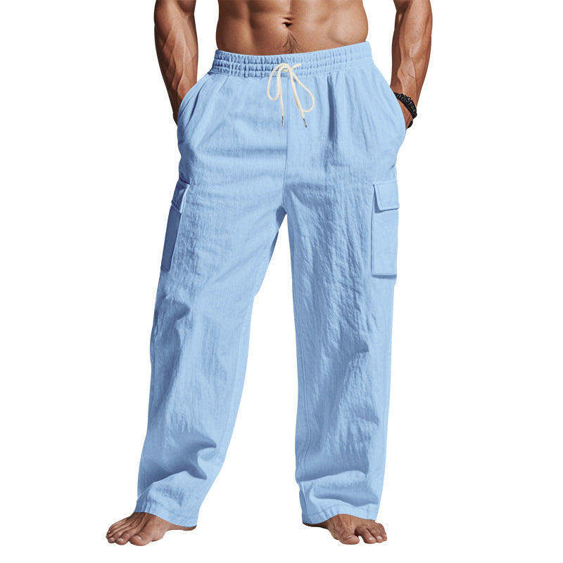 Loom & Soul™ Men’s Linen Cargo Pants – Multi-Pocket Breathable Straight-Leg Workwear Trousers
