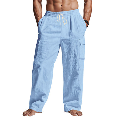 Loom & Soul™ Men’s Linen Cargo Pants – Multi-Pocket Breathable Straight-Leg Workwear Trousers