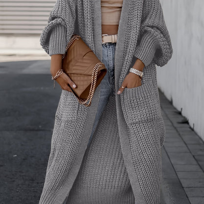 Elegant Deep V-Neck Ribbed Cardigan – Women’s Fall/Winter Knit Sweater