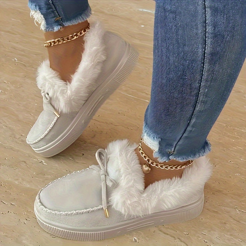 Bottes de neige compensées douillettes pour femme – Chaussures d'hiver à nœud confortables