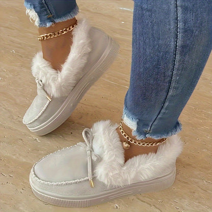 Bottes de neige compensées douillettes pour femme – Chaussures d'hiver à nœud confortables