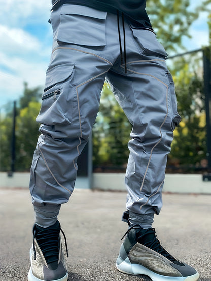 Pantalones cargo reflectantes para hombre – Pantalones deportivos holgados multibolsillos