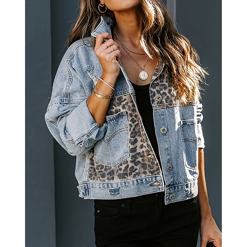 Women’s Cropped Distressed Denim Jacket – Streetwear Button Front