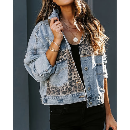 Women’s Cropped Distressed Denim Jacket – Streetwear Button Front