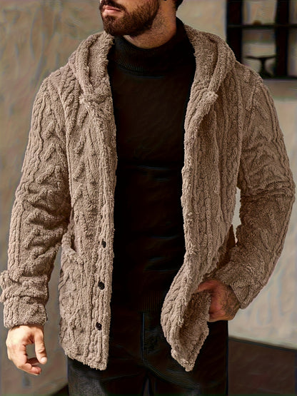 Men’s Teddy Fleece Hooded Jacket – Cozy Button-Up Winter Cardigan