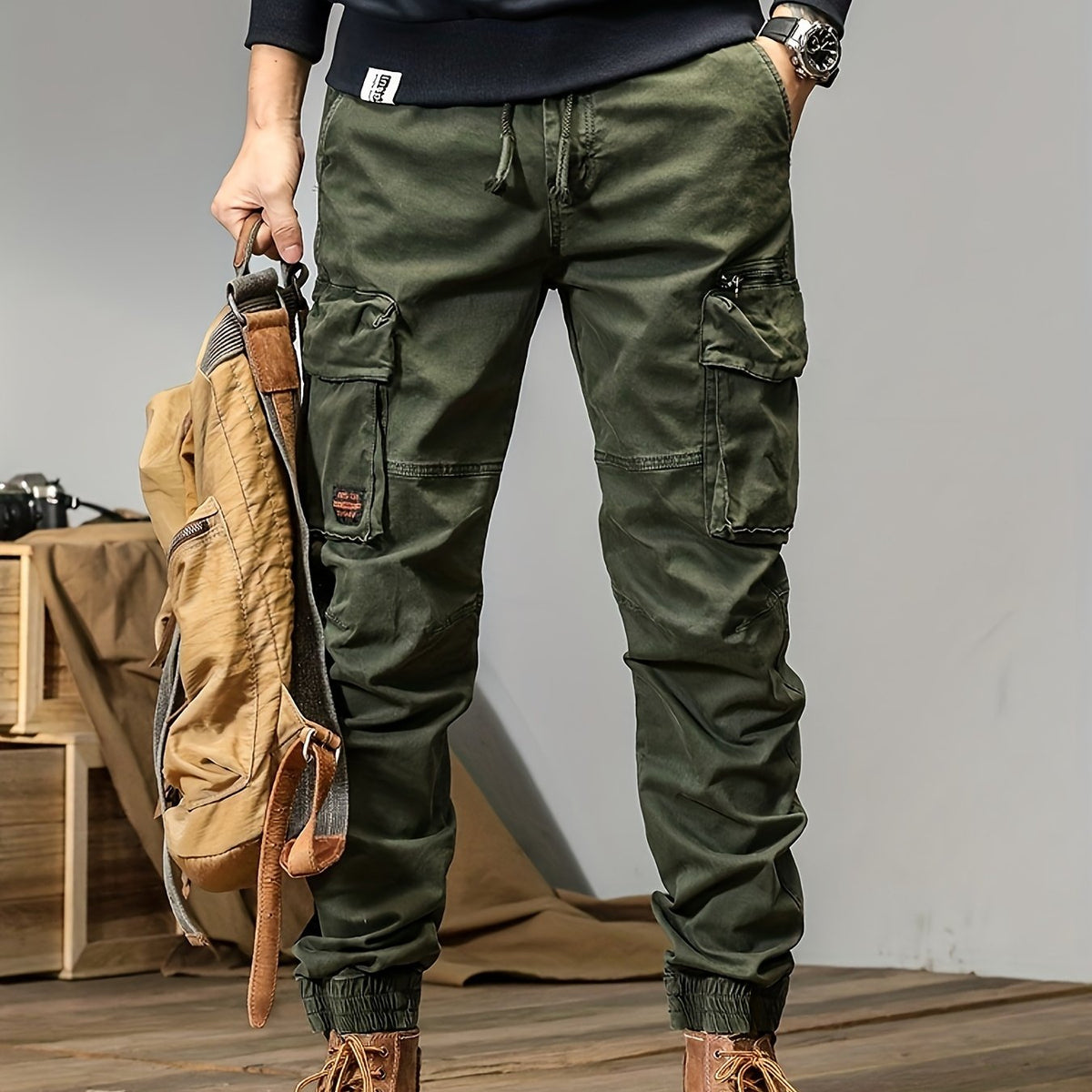 Men’s Multi-Pocket Work Pants – Outdoor Casual Cargo Trousers with Stretch