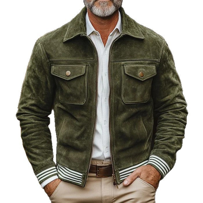 Blouson Moto Homme avec Col en Peau Lainée – Effet Cuir Coupe Ajustée