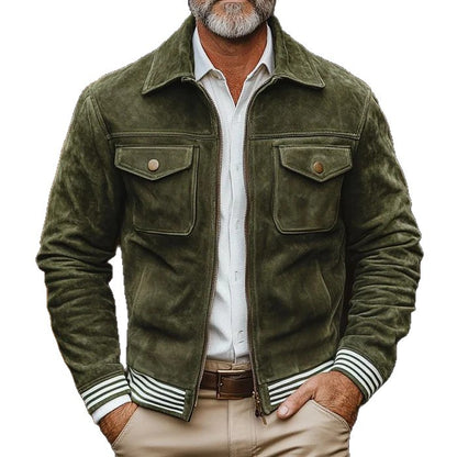Blouson Moto Homme avec Col en Peau Lainée – Effet Cuir Coupe Ajustée