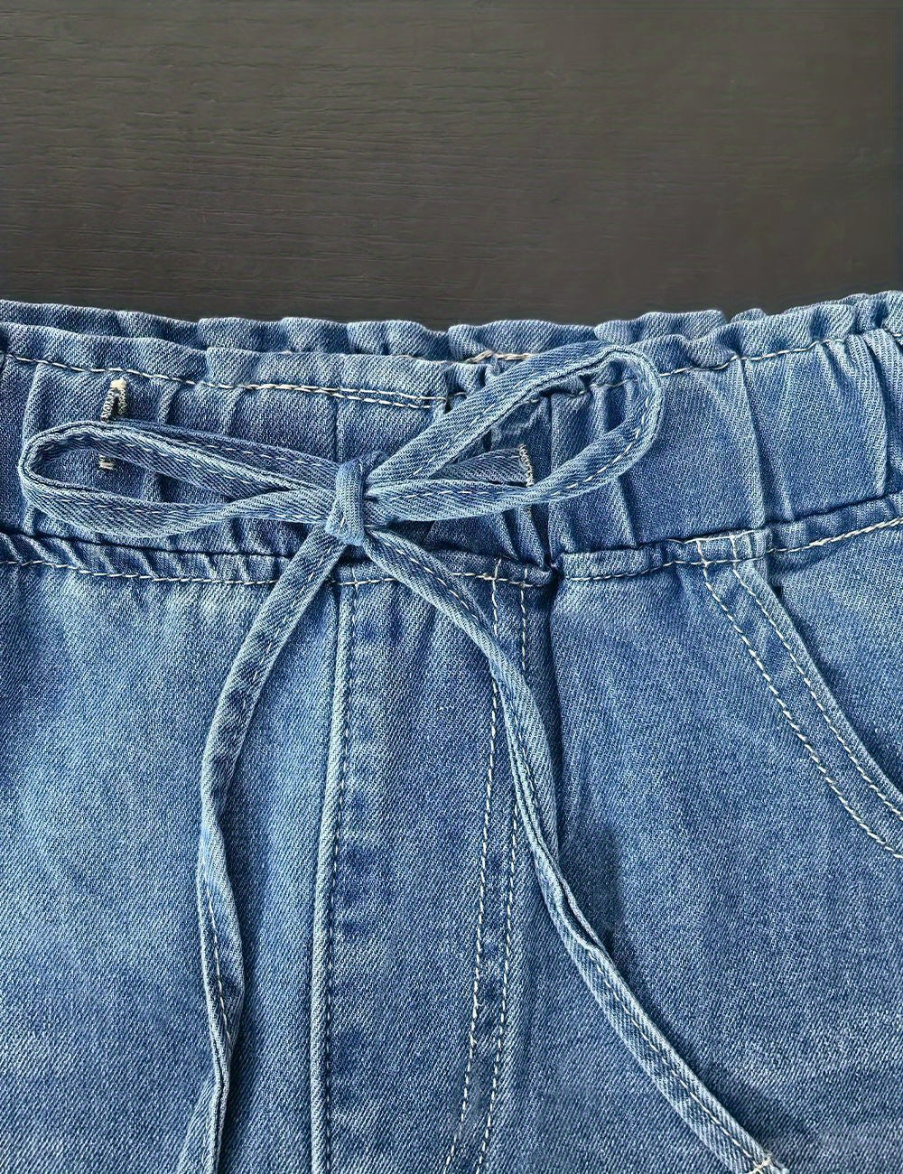 Jean large taille haute pour femme – Denim stretch avec cordon de serrage 2025