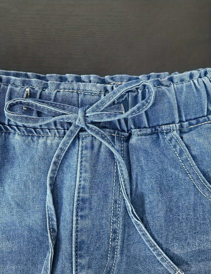 Jean large taille haute pour femme – Denim stretch avec cordon de serrage 2025
