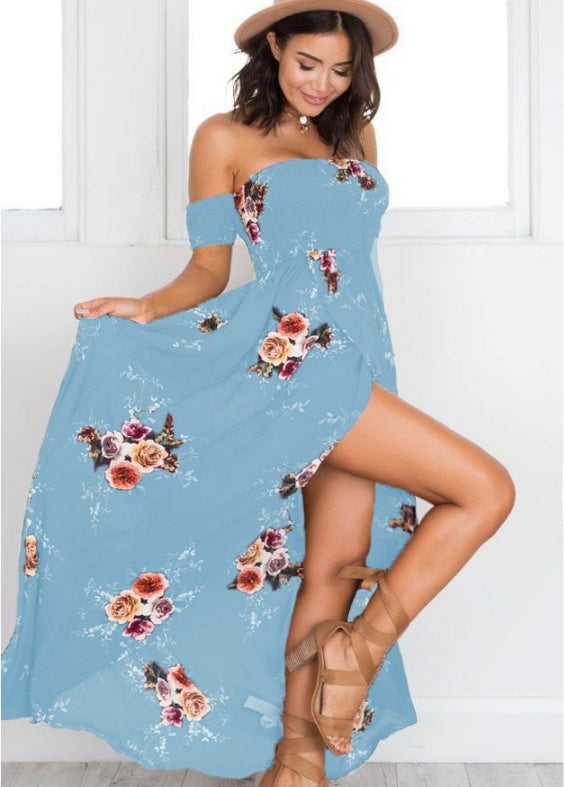 Boho Off-Shoulder Maxi Dress – Summer Beach Flow Dress for Women