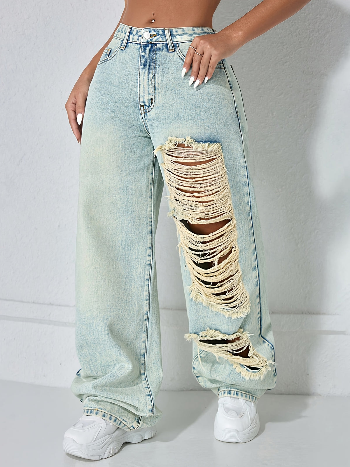 Jean Large Coupe Vintage Effet Délavé – Denim Urbain Bleu Lavé Classique