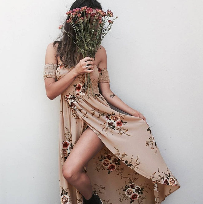 Boho Off-Shoulder Maxi Dress – Summer Beach Flow Dress for Women