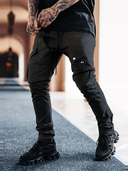 Pantalon cargo noir pour homme – Pantalon streetwear multipoches à cordon de serrage