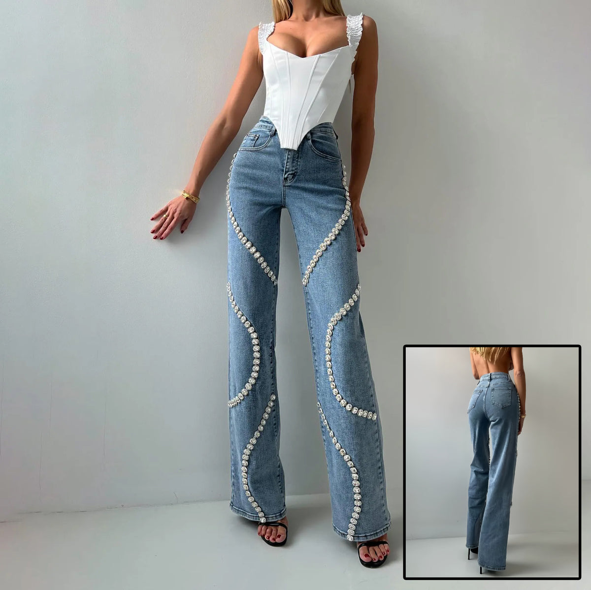 Loom & Soul™ Rhinestone Straight-Leg Jeans – Women’s High-Style Street Denim Pants