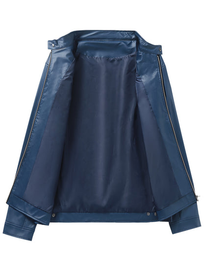 Men’s Windproof PU Jacket – Stand Collar Motorcycle Street Coat