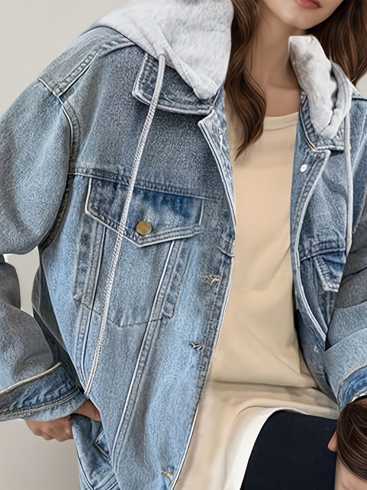Veste en jean ample à capuche pour femme – Coupe rétro légère