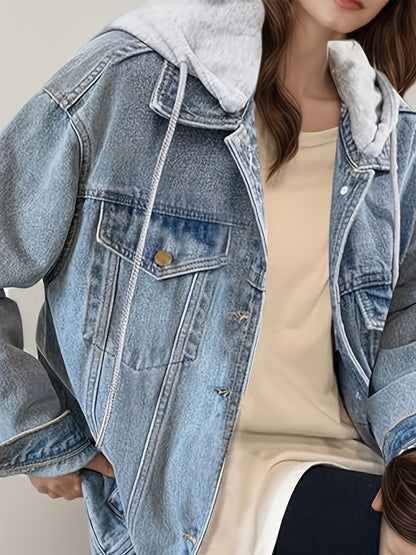 Veste en jean ample à capuche pour femme – Coupe rétro légère