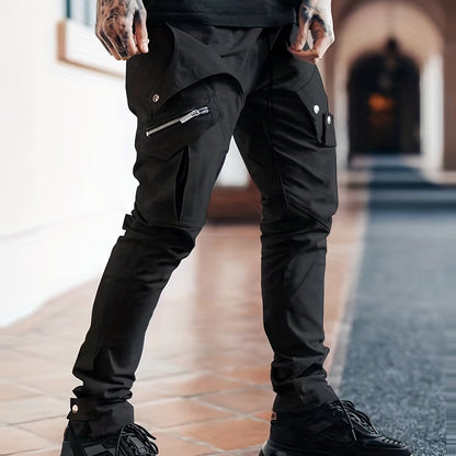 Pantalon cargo noir pour homme – Pantalon streetwear multipoches à cordon de serrage