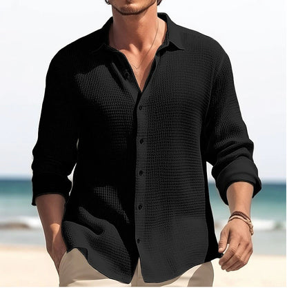 Chemise à manches longues et revers Loom & Soul™ pour homme – Haut décontracté uni boutonné pour l'automne et le printemps