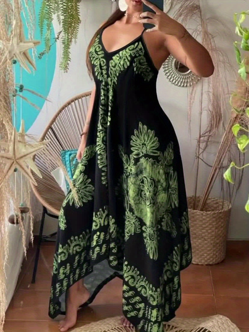 Robe longue bohème à fleurs – Robe d'été décolletée à fines bretelles
