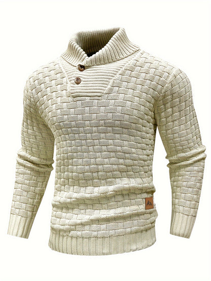 Pull en tricot gaufré pour homme – Grande élasticité avec col à revers