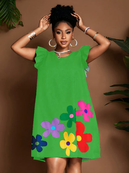 Robe soleil fleurie à manches volantées – Élégante robe d'été longueur genou