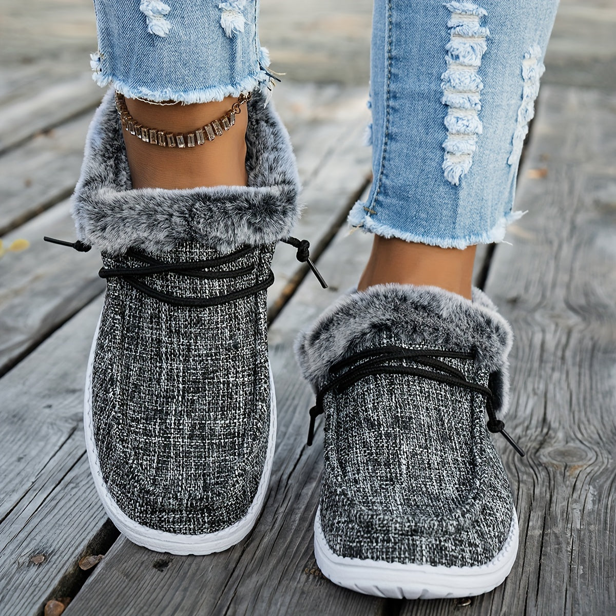 Women’s Slip-On Loafers – Warm Non-Slip Casual Winter Shoes with EVA Sole