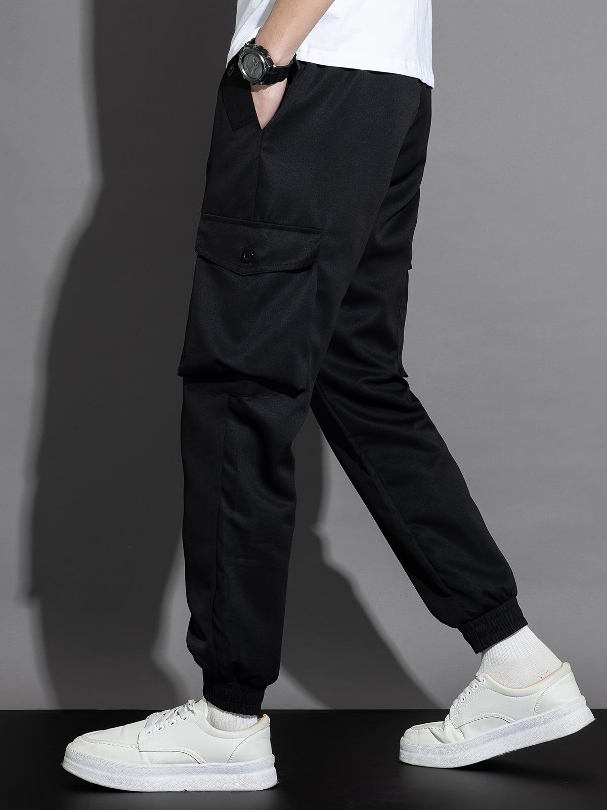 Men’s Olive Cargo Pants – Multi-Pocket Drawstring Utility Trousers