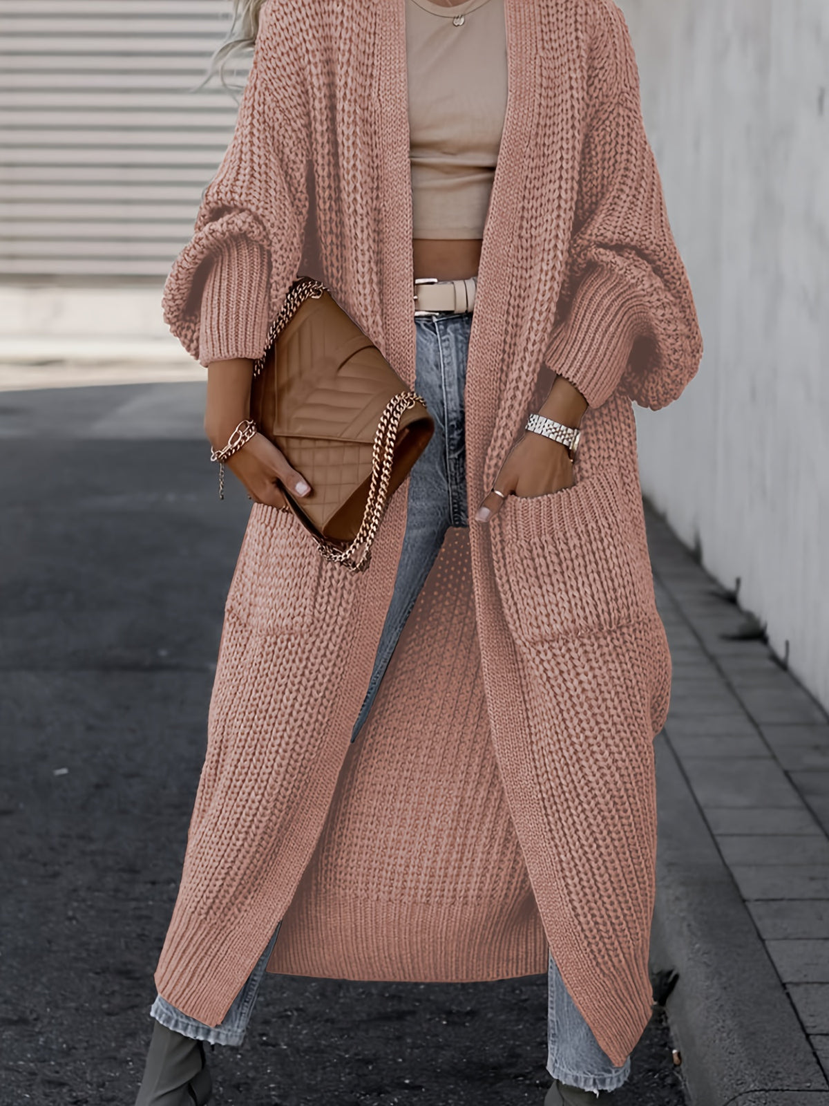 Elegant Deep V-Neck Ribbed Cardigan – Women’s Fall/Winter Knit Sweater