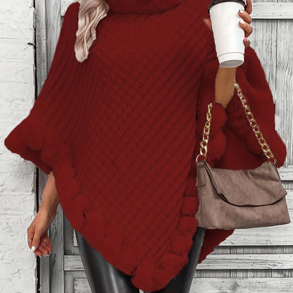 Women’s Faux Fur Cape Coat – Elegant Plush Collar Winter Outerwear