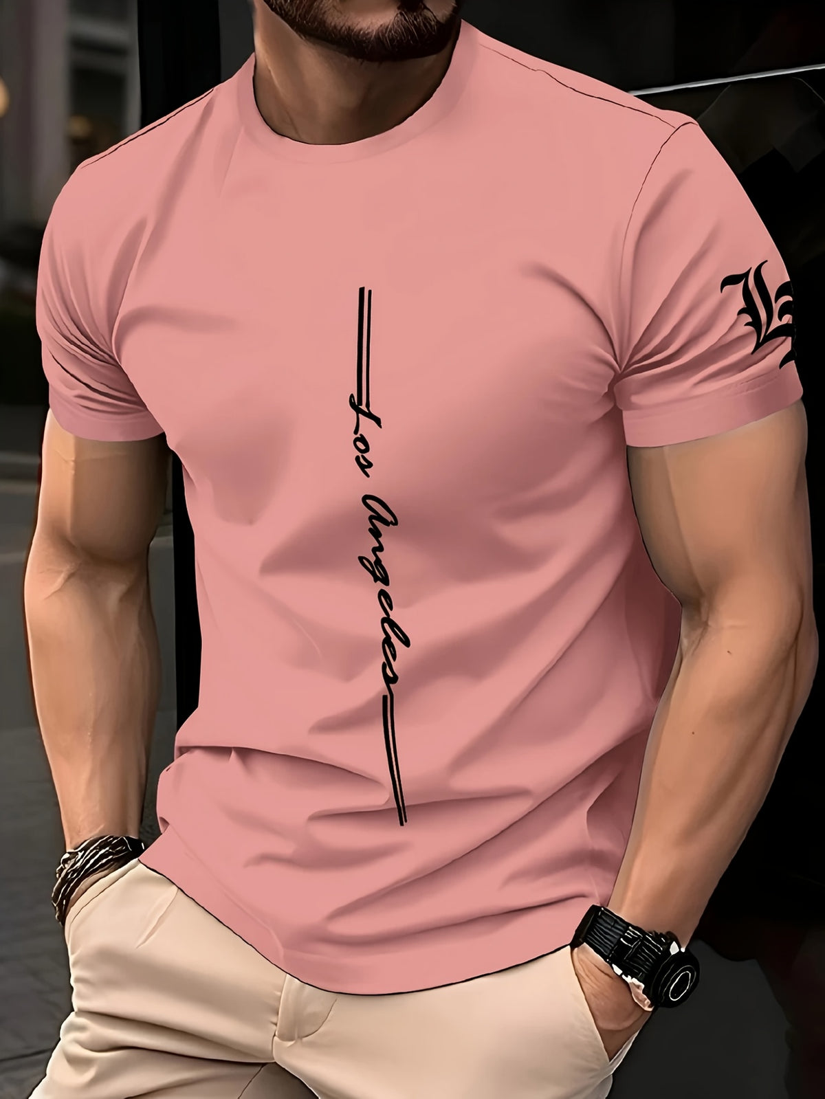 T-shirt à motif graphique Four Angeles – T-shirt urbain rose avec message