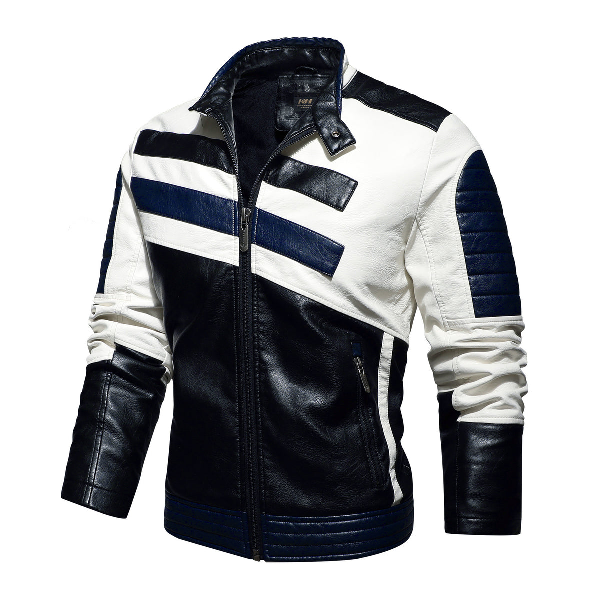 Blouson de moto en cuir pour homme – Coupe ajustée à col montant style aviateur